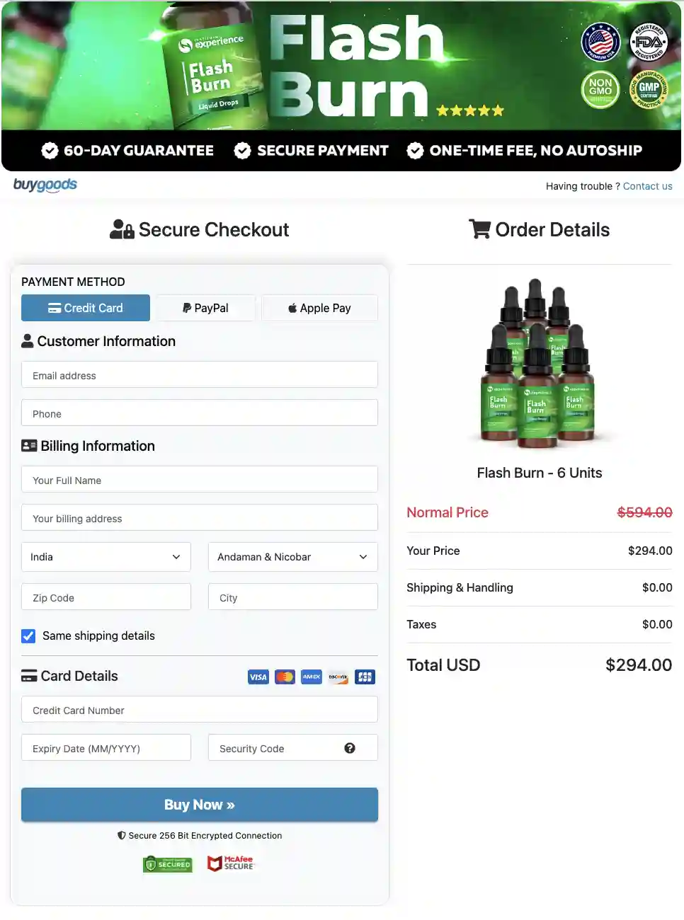 flash burn order page